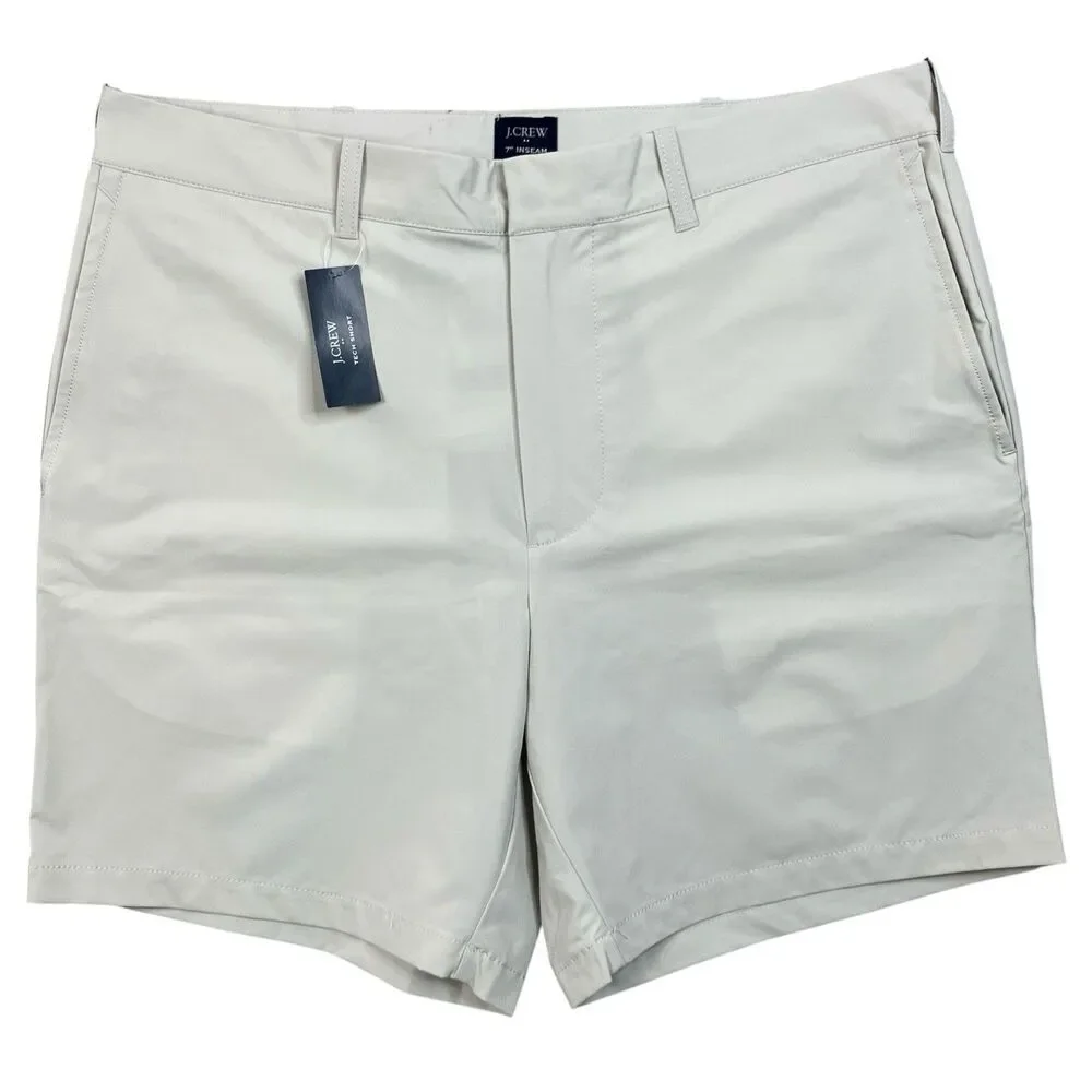 J Crew Tech Shorts Mens 34 Beige Stretch 7 Inseam Dust Water Resistant AL095